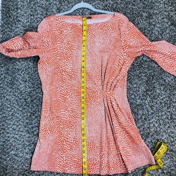 J. McLaughlin Animal Print Orange 3/4 Sleeve Ruched Waist Women Catalina Top - Picture 9 of 9